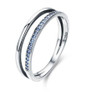 BAMOER 925 Sterling Silver Double Circle Black Clear CZ Stackable Finger Ring SCR082