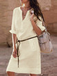 Solid V-Neck Elegant Casual Dress