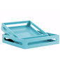 Wood Square Serving Tray with Cutout Handles Set of 2 - Blue - Benzara