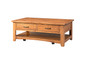 Wooden Coffee Table With Two Drawers, Honey Tobacco Brown