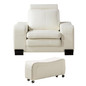 Faux Leather Upholstered Wooden Sofa Chair and Ottoman Set, White