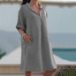 Casual V Neck Pocket Solid Color Dress