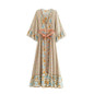 Boho Vintage Floral Print Kimono Sleeve Long Dress