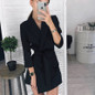 Winter New Fashion Dress Women Vintage Sashes A-line Party Mini Dress Long Sleeve Notched Collar Solid Casual Elegant Dress