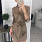 Winter New Fashion Dress Women Vintage Sashes A-line Party Mini Dress Long Sleeve Notched Collar Solid Casual Elegant Dress