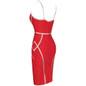 Women Metallic Striped Red Bandage Bodycon Club Party Dress