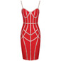 Women Metallic Striped Red Bandage Bodycon Club Party Dress