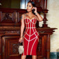 Women Metallic Striped Red Bandage Bodycon Club Party Dress