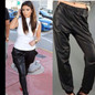 Women's Black Faux Leather Jogger