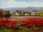 Abstract Wild Red Flower Poppies Landscape Oil Painting on Canvas