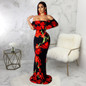 Strapless Off Shoulder Floral Print Bodycon Dress
