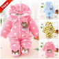 Newborn Baby Rompers 2017 Winter Warm Girls Clothing Coral Fleece Boy Clothes Cartoon Bear Hooded Down Snowsuit Infant Jumpsuits