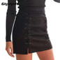 Gtpdpllt Zipper split bodycon office short skirtswomens Autumn lace up leather suede pencil skirt Winter cross high waist skirt