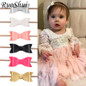 Newborn Girls Nylon Headband Leather Hair Bows Bowknot Headwear For Kids Children Hair Accessories Boutique Elastic Hair Band