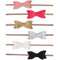 Newborn Girls Nylon Headband Leather Hair Bows Bowknot Headwear For Kids Children Hair Accessories Boutique Elastic Hair Band