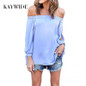 Kaywide Sexy off shoulder chiffon blouse shirt Girls loose summer blouse Slash Neck Women tops long sleeve autumn hollow blusas