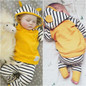 Newborn Toddler Kids Baby Boys Girls Outfits Clothes T-shirt Tops Hooded Striped + Pants Casual Clothing 2PCS Set Baby Boy Girl