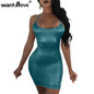 Wantmove sexy club metallic dress 2017 summer open back lace up sleeveless mini dress women bodycon dresses for women JZ067