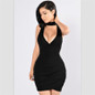 Wantmove ribbed sexy women 2018 autumn dress black sleeveless mock deep V neck fashion bodycon mini dresses for women XD678