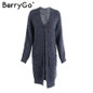 BerryGo Winter knitted sweater long cardigan Women autumn long sleeve pocket cardigan Casual streetwear loose sweater jumper