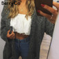 BerryGo Winter knitted sweater long cardigan Women autumn long sleeve pocket cardigan Casual streetwear loose sweater jumper