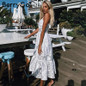 BerryGo v neck sexy lace summer dress women Strap button casual white dress female Streetwear backless midi dress vestidos 2018