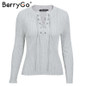 BerryGo Tie up o neck winter knitted sweater women Autumn pull knit jumper pullover female Casual streetwear pull femme 2017