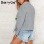 BerryGo Soft knitted cardigan female coat Elastic cardigan winter sweater women jumperGray casual short sweater pull outerwear