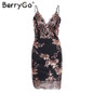 BerryGo Sexy strap backless mini dress women V neck sequin party christmas dresses vestidos autumn skinny vintage short dress