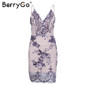BerryGo Sexy strap backless mini dress women V neck sequin party christmas dresses vestidos autumn skinny vintage short dress