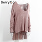 BerryGo Sexy off shoulder split knitted sweater Women brand black pullovers knitwear Autumn winter 2016 white jumper pull femme