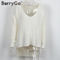 BerryGo Sexy off shoulder split knitted sweater Women brand black pullovers knitwear Autumn winter 2016 white jumper pull femme