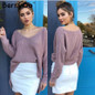 BerryGo Sexy off shoulder split knitted sweater Women brand black pullovers knitwear Autumn winter 2016 white jumper pull femme