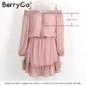 BerryGo Off shoulder long sleeve beach summer dress Short chiffon vintage dress women Ruffle sexy dress vestido de festa