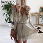BerryGo Off shoulder long sleeve beach summer dress Short chiffon vintage dress women Ruffle sexy dress vestido de festa