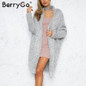 BerryGo Knitting long cardigan female Casual soft loose plus size cardigan knitted sweater 2017 autumn winter sweater jumper