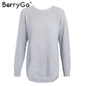 BerryGo Fashion side split knitting pullover Casual streetwear autumn winter sweater women 2017 elegant warm jumper pull femme