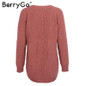 BerryGo Fashion side split knitting pullover Casual streetwear autumn winter sweater women 2017 elegant warm jumper pull femme