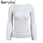 BerryGo Elegant knitted pullover sweater Women warm gray long sleeve jumper Autumn winter 2017 black knitting o neck pull femme