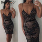 BerryGo Elegant evening party sequin dress Women sexy deep v neck bodycon dress short beach summer casual dress mesh vestidos