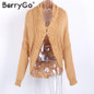 BerryGo Casual winter knitted cardigan sweater Women gray loose sweater cardigan Female autumn white sweater cardigan outerwear
