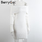 BerryGo Autumn winter off shoulder knitted bodycon dress Women sexy long sleeve party dress 2016 short white dresses vestidos