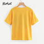 ROMWE Yellow Girl Print Front Tee Shirt Women Pattern Casual Summer Top 2018 New Round Neck Short Sleeve Graphic T-Shirt
