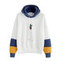 ROMWE Womens Clothing Hoodies for Women Casual Loose Cotton Hoodie White Contrast Cactus Embroidery Drawstring Hooded Sweatshirt