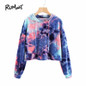 ROMWE Tie Dye Velvet Crop Hoodies 2017 Multicolor Long Sleeve Women Boho Hooded Sweatshirt Spring Fall New Funny Casual Hoodies