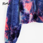 ROMWE Tie Dye Velvet Crop Hoodies 2017 Multicolor Long Sleeve Women Boho Hooded Sweatshirt Spring Fall New Funny Casual Hoodies