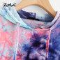 ROMWE Tie Dye Velvet Crop Hoodies 2017 Multicolor Long Sleeve Women Boho Hooded Sweatshirt Spring Fall New Funny Casual Hoodies