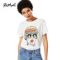 ROMWE Summer Round Neck Short Sleeve Rock Tee Shirt Casual White Figure Print Tee Womens 2018 Fashion Print Loose Top
