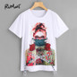 ROMWE Figure Print Pearl Embellished White T-Shirt Women Short Sleeve Summer Tops 2018 Fashion New Female Funny O Neck T-Shirt