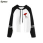 ROMWE Contrast Striped Sleeve Hoodies Women Rose Print Hoodie Patchwork Sweatshirt 2017 Autumn New Graphic Long Sleeve Hoodies